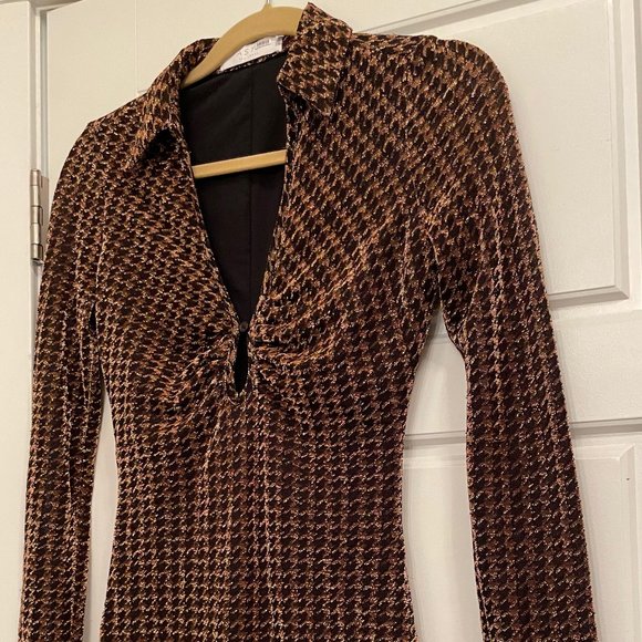 ASTR The Label - Nia Copper Metallic Houndstooth Mini Dress | Small |NWOT / New - Picture 6 of 8